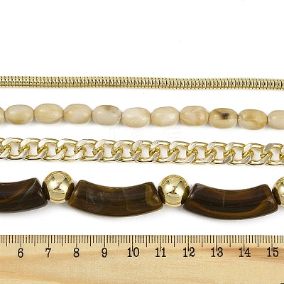 Resin Curved Tube & Plastic & Alloy Twisted Chain 3 Layer Necklaces NJEW-Q038-02G-1