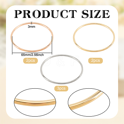 7Pcs 3 Color 304 Stainless Steel Thin Wrap Bangles Set for Women BJEW-BC0001-17-1
