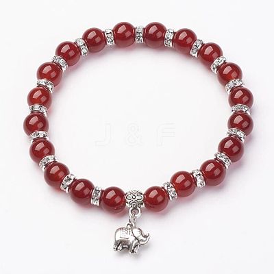 Natural Carnelian Charm Bracelets BJEW-G527-D03-1