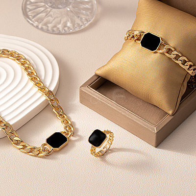 Alloy Enamel Rectangle Chain Necklaces & Link Bracelets & Rings Sets WGBB271-02-1