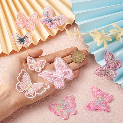36Pcs 9 Style Butterfly Organgza Lace Embroidery Ornament Accessories DIY-BT0001-49-1