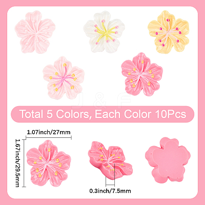 50Pcs 5 Colors Resin Cabochons OACR-SC0002-76-1