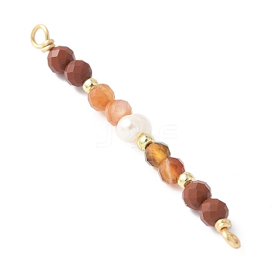 Faceted Round Natural Mixed Gemstone & Potato Natural Cultured Freshwater Pearl Beaded Connector Charms PALLOY-JF03531-1