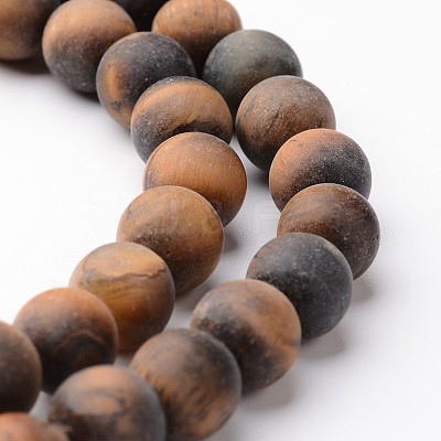 Frosted Round Natural Tiger Eye Bead Strands G-J346-15-8mm-1