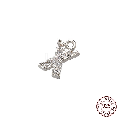 Real Platinum Plated Rhodium Plated 925 Sterling Silver Micro Pave Clear Cubic Zirconia Charms STER-P054-10P-X-1