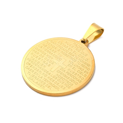 Ion Plating(IP) 304 Stainless Steel Flat Round with Word Lord's Prayer Cross Pendants STAS-P085-25-1