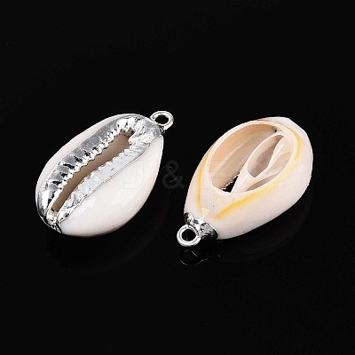 Electroplated Natural Cowrie Shell Pendants X-SSHEL-T017-36-1
