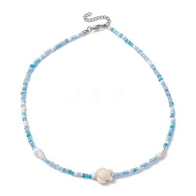 Summer Beach Sea Turtle Dyed Synthetic Turquoise & Glass Seed Beads Beaded Necklaces for Women NJEW-JN05081-02-1