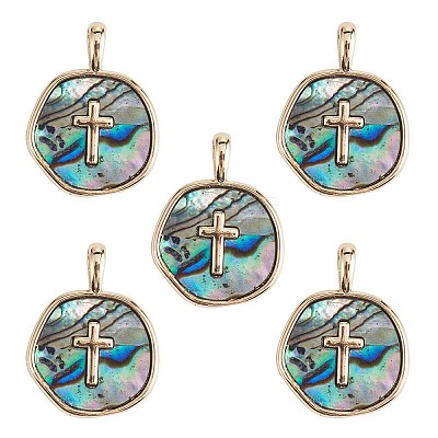 5Pcs Natural Abalone Shell/Paua Shell Pendants KK-SZ0002-38B-1