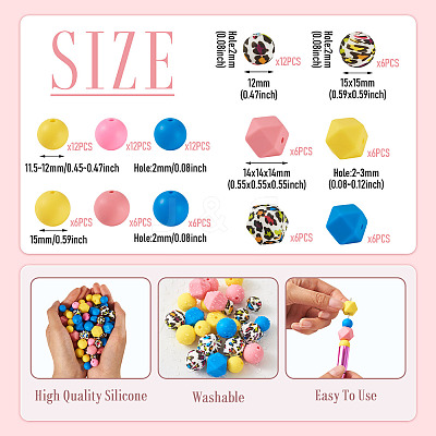 96Pcs 12 Styles Food Grade Eco-Friendly Silicone Beads SIL-TA0003-54-1