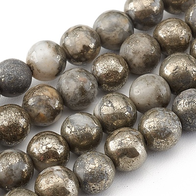 Natural Pyrite Beads Strands X-G-G839-01-6mm-1