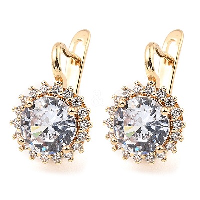 Brass with Cubic Zirconia Hoop Earrings EJEW-D078-42G-1