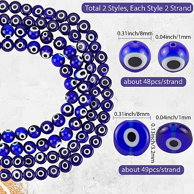4 Strands 2 Styles Handmade Evil Eye Lampwork Beads Strands LAMP-LT0001-14-1