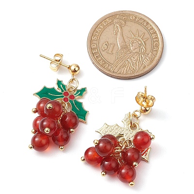 Cherry Alloy Enamel and Carnelian Beads  Studs Earring EJEW-TA00445-1