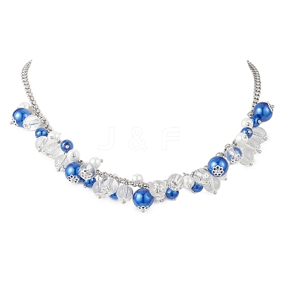 Round Glass Beaded Bib 304 Stainless Steel Rolo Chain Necklaces NJEW-JN05359-01-1