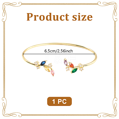1Pc Elegant Brass Cubic Zirconia Leaf Cuff Bangles for Women BJEW-LP0003-33G-01-1