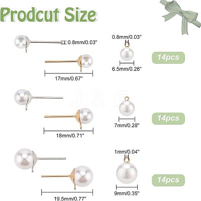 84Pcs 6 Styles Acrylic Imitation Pearl Beads Ball Stud Earring Findings STAS-FH0001-55-1
