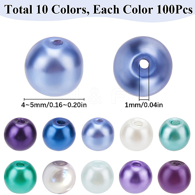 1000Pcs 10 Colors Baking Paint Pearlized Glass Imitation Pearl Round Beads HY-SP0001-01C-1