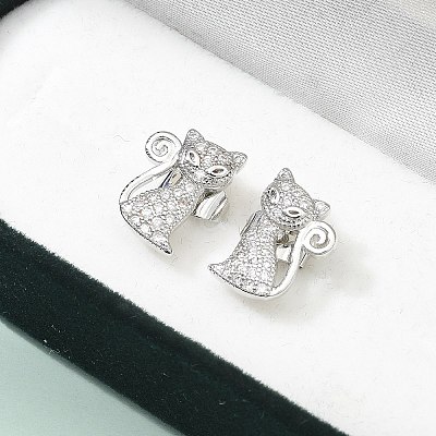 Brass Micro Pave Clear Cubic Zirconia Stud Earrings EJEW-R009-01P-1