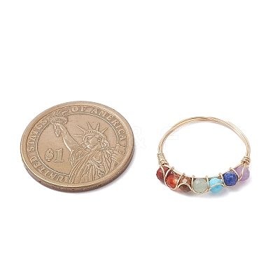Natural Gemstone Chakra Finger Rings RJEW-JR00949-01-1