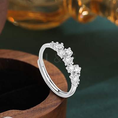 Adjustable Brass Micro Pave Clear Cubic Zirconia Finger Rings WGD9C30-01-1