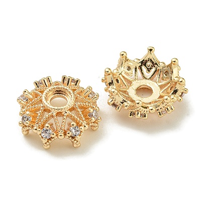 Rack Plating Brass Micro Pave Clear Cubic Zirconia Bead Caps KK-K386-09B-G01-1
