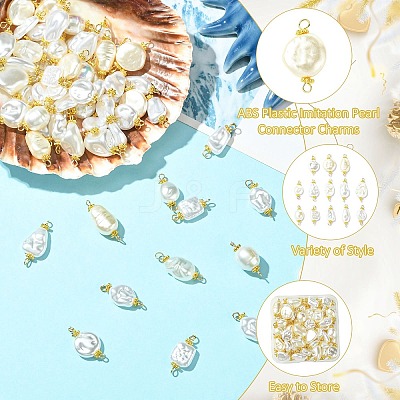 65Pcs 13 Styles ABS Plastic Imitation Pearl Connector Charms PALLOY-CJ00168-1