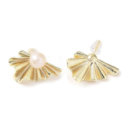 Leaf Natural Pearl Earrings EJEW-L286-01G-1
