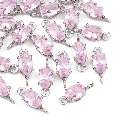SHEGRACE Brass Pave Cubic Zirconia Oval Connector Charms XGRQ2O046-437B-P-1