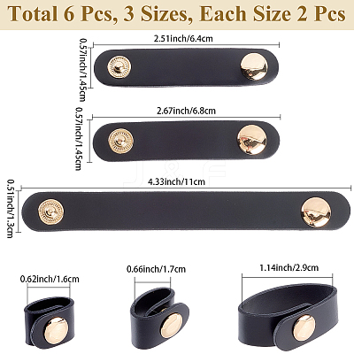 6Pcs 3 Styles Cowhide Leather Cable Straps with Golden Metal Snap Button FIND-CL0001-73B-1
