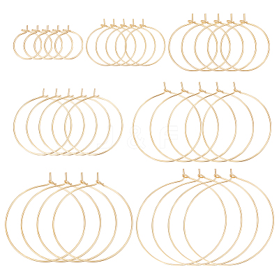 54Pcs 7 Styles Brass Hoop Earring Findings KK-BC0013-33G-1