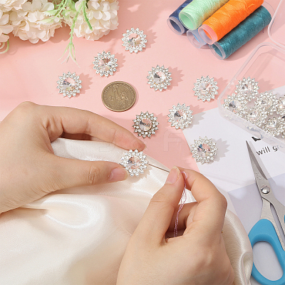 16Pcs Alloy Rhinestone Shank Buttons BUTT-MA0001-07-1