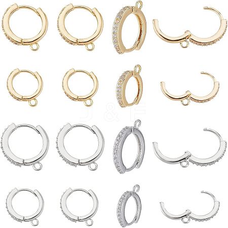 SUPERFINDINGS 16Pcs 4 Style Brass Micro Pave Cubic Zirconia Huggie Hoop Earring Findings FIND-FH0004-02-1