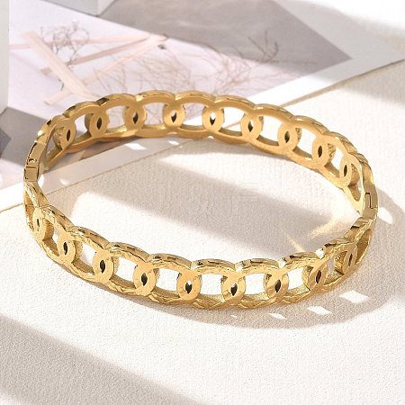 304 Stainless Steel Ring Link Chain Hinged Cuff Bangles SA-CBAB92B-02G-1