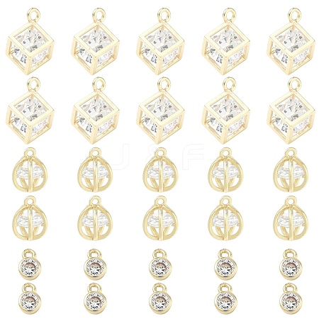 3Pcs 3 Styles Brass Micro Pave Clear Cubic Zirconia Charms Pendants ZIRC-YW0001-35-1