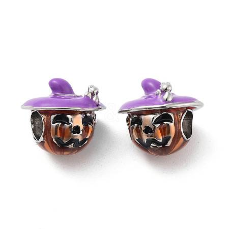 Halloween Rack Plating Brass Enamel European Beads KK-M280-01P-1