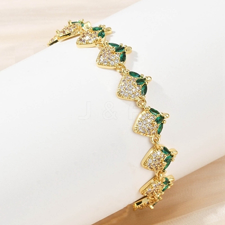 Brass Micro Pave Cubic Zirconia Link Bracelets for Women BJEW-Z126-05G-01-1