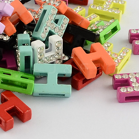 Mixed Color Zinc Alloy Grade A Rhinestone Letter Slide Charms ALRI-S130-H-1