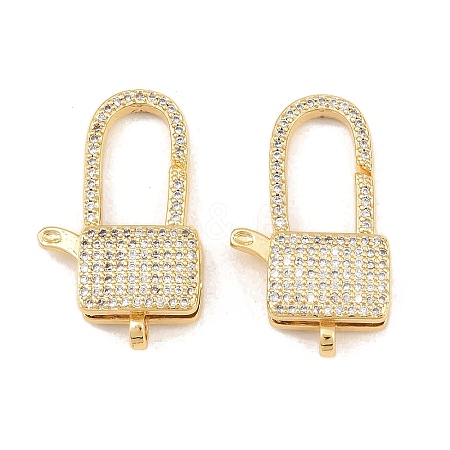 Square Brass Micro Pave Clear Cubic Zirconia Lobeter Claw Clasps KK-C162-018G-1
