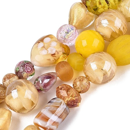Handmade Foil Glass with Gold Sand Lampwork Beads Strands FOIL-Q002-08G-1