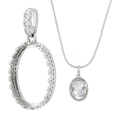 1Pc 925 Sterling Silver Rhinestone Pendant Cabochon Settings STER-BC0003-64A-1
