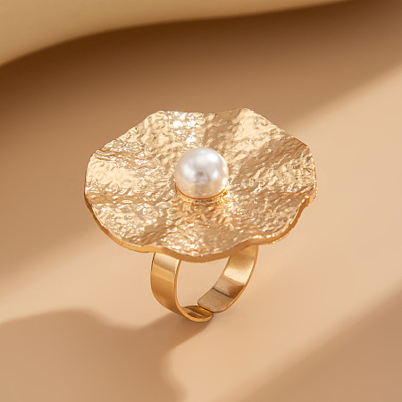 Flower Alloy & Iron & Plastic Pearl Finger Rings for Women FS-WGD80DA-07-1