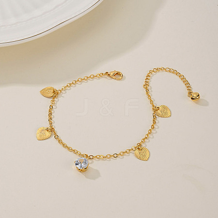 Fashionable Adjustable Brass Clear Cubic Zirconia Heart-shaped Charm Anklets for Ladies YI0803-1