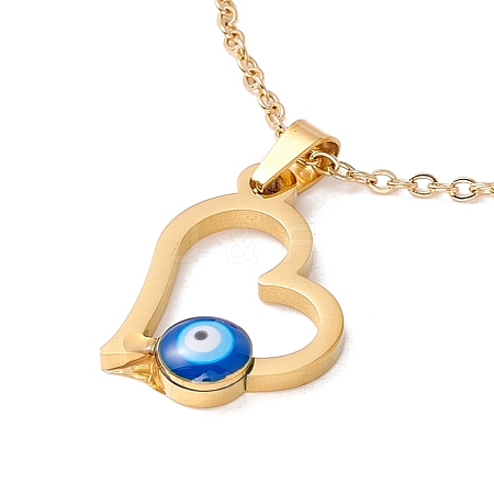 Ion Plating(IP) 304 Stainless Steel Heart with Evil Eye Pendant Necklace with Enamel for Women NJEW-P262-20G-1