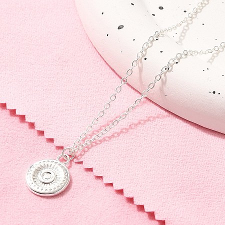 304 Stainless Steel Flat Round Coin Pendant Cable Chain Necklaces for Women LS-STAS-Z108-02S-01-1