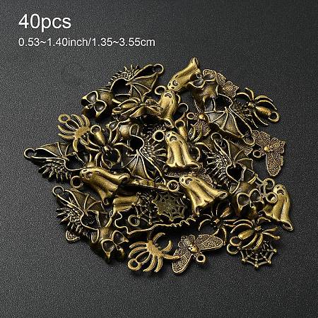 40Pcs 5 Styles Halloween Themed Tibetan Style Alloy Pendants Sets TIBEP-YW0002-02-1