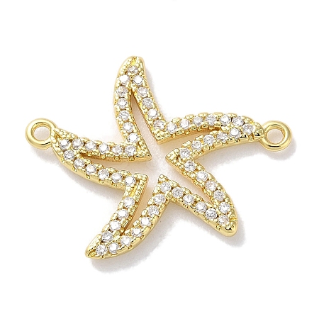 Rack Plating Brass Micro Pave Clear Cubic Zirconia Connector Charms KK-Z039-37G-1