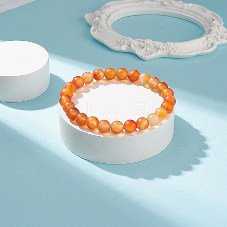 Natural Carnelian Round Beaded Stretch Bracelet BJEW-JB08644-1