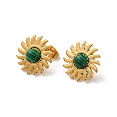 Natural Malachite Sun Stud Earrings EJEW-D075-01A-G-1