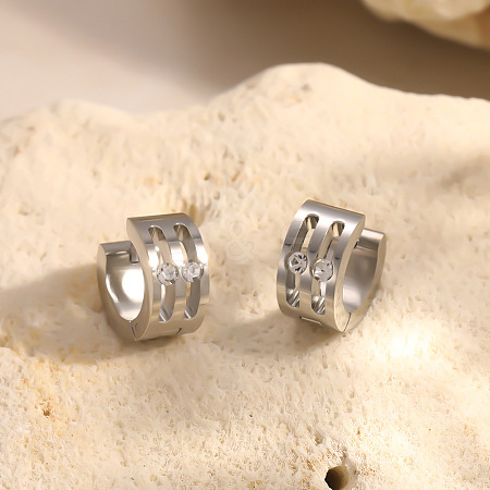 304 Stainless Steel Cubic Zirconia Hoop Earrings for Women SA-CBAF36C-02B-P-1